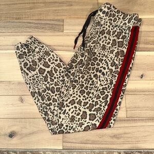 Leopard Print Joggers with Red Stripe